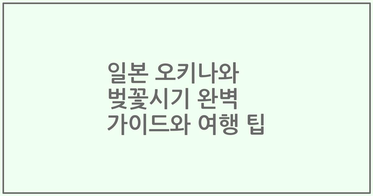 일본 오키나와 벚꽃시기 완벽 가이드와 여행 팁